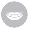 White smile on a gray circle.