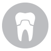 Tooth with a cap in white on a gray circle.