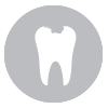 Tooth in white on a grey circle.